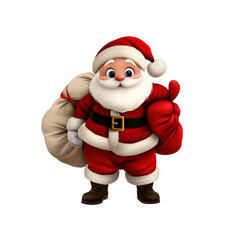 Fototapeta premium Jolly Santa Claus with Thumbs Up and Gift Sack - 3D Cartoon Illustration