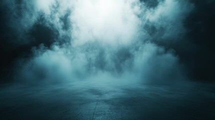 Dark Teal Foggy Landscape Over Concrete