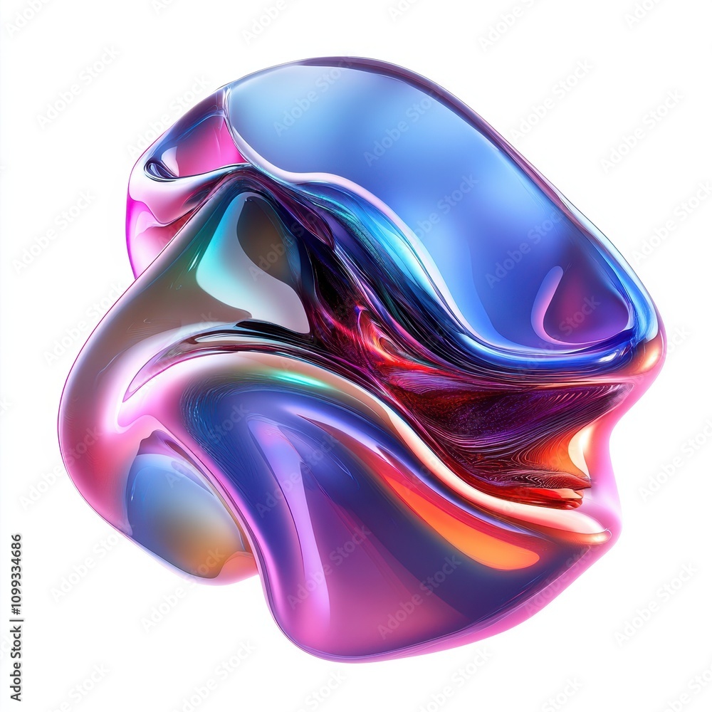 Poster a colorful, fluid abstract shape with smooth curves and vibrant reflections.