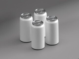 Blank White Group of Four Cans Mockup