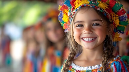 Fototapeta premium A bright and clear image, 8k high definition children participating in a multicultural fair, enjoying games and activities from different countries 