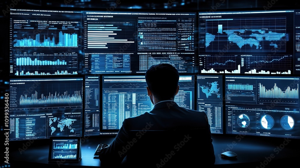 Poster Data Analyst Working on Computer Dashboard for Insights and Analysis