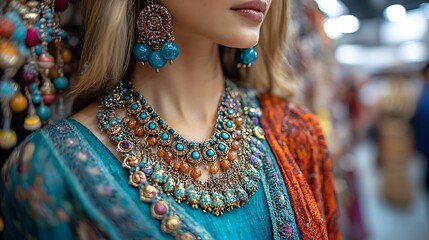 A bright and clear image, 8k high definition traditional costumes and jewelry from various cultures on display at a multicultural event 