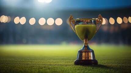 Golden Trophy on Football Field