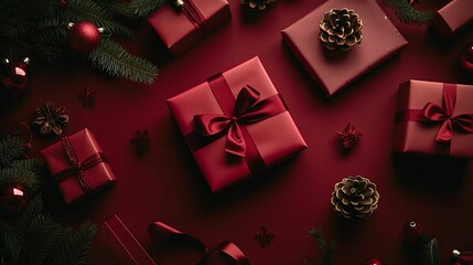 Dark Red Christmas Presents Festive Holiday Gifts