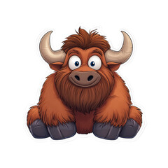 Obraz premium Adorable Cartoon Yak Sitting, Happy and Friendly Animal Illustration