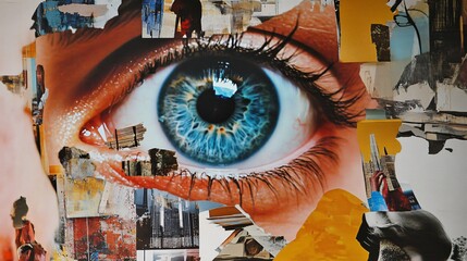 Fototapeta premium A captivating collage of an eye reflecting the cityscape