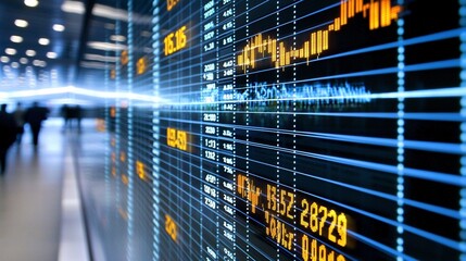 Obraz premium A serene yet tense investment reporting scene, with data overlays and charts summarizing market exposure