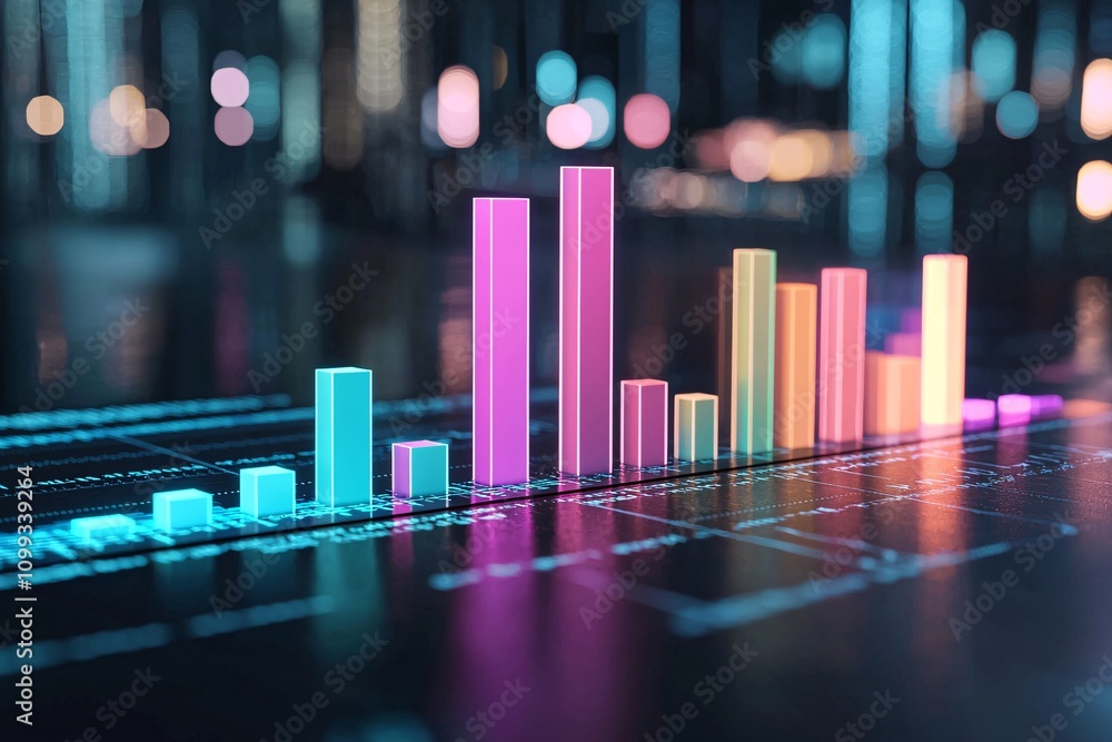 Poster a time-lapse style illustration showing economic fluctuations through changing colors and intensitie