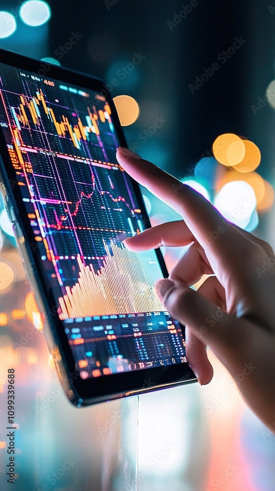 Poster high-tech solutions for managing credit exposure, featuring smart devices and predictive analytics s