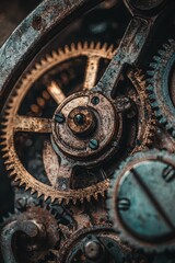 Close-up of vintage mechanical gears and cogs