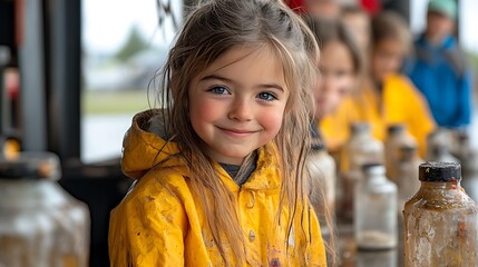 A bright and clear image, 8k high definition children making bird feeders from recycled materials at an Earth Day 2024 workshop 