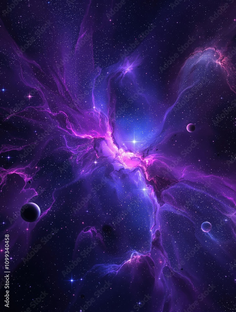 Wall mural a stunning galaxy with vibrant purple and blue hues against a dark space background , cosmos, univer