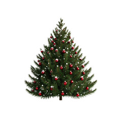 Fototapeta premium Decorated Christmas Tree with Red Ornaments and Snow - Isolated on Black