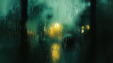 Naklejka premium Rainy day with water droplets on window, moody and reflective atmosphere, blurred background, soft focus, capturing calmness and introspection, soothing and peaceful