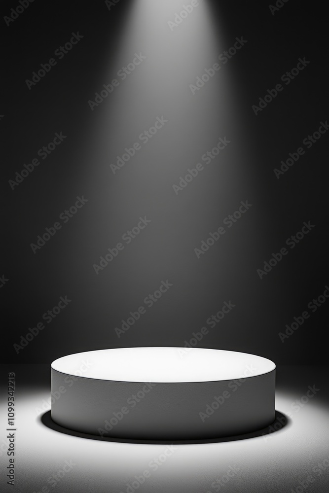 Poster illuminated studio space: defocused background with central spotlight, ideal for product display and