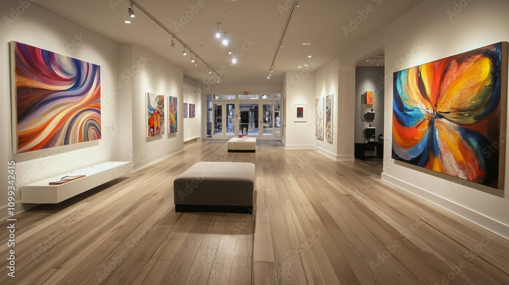 Poster immersive art gallery experience: witness the vibrant hues and dynamic compositions of modern abstra