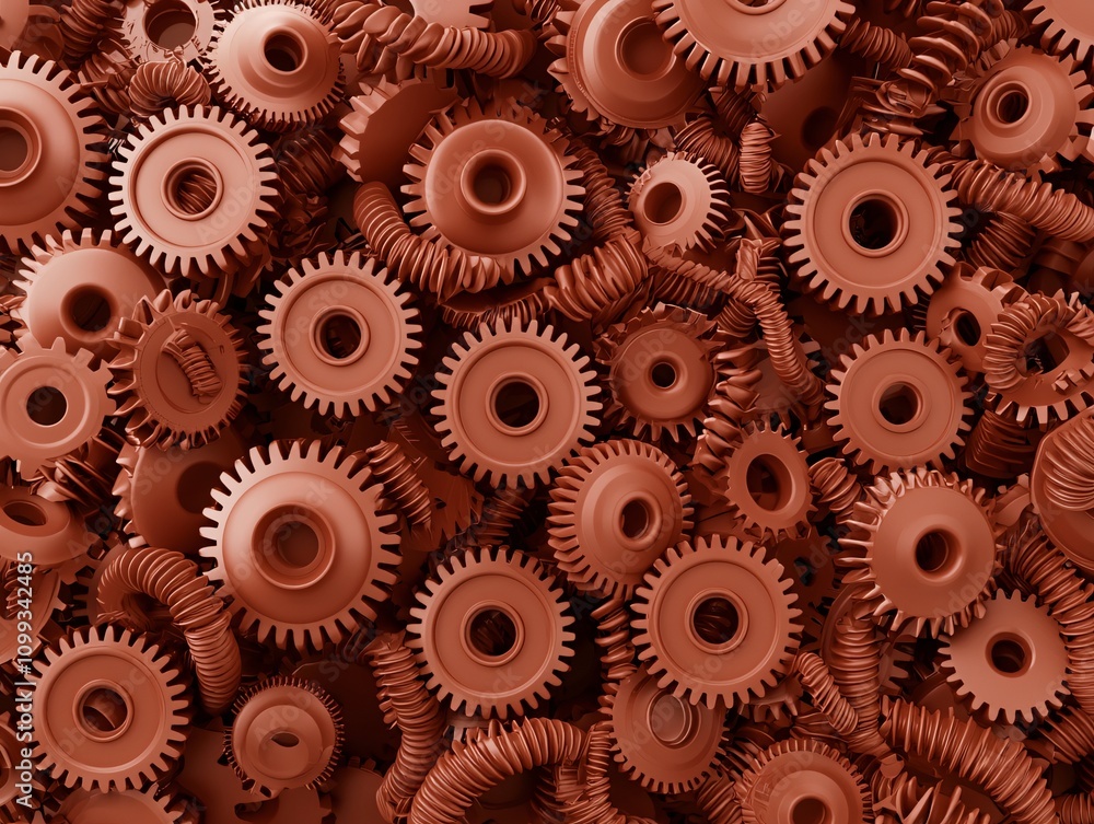 Poster bold visuals of exchange rate scenarios, with gears and cogs symbolizing interconnected global syste