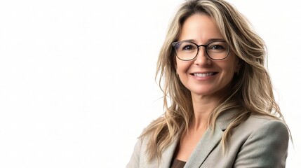 Obraz premium Beautiful Middle-Aged Businesswoman with Glasses Smiling Confidently