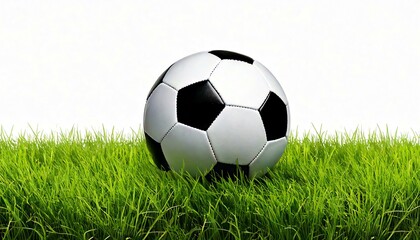 Fototapeta premium A classic black and white soccer ball resting on vibrant green grass.