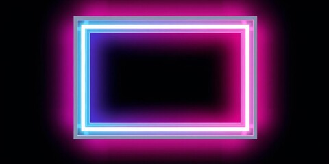 Neon two-tone square rectangle picture frame motion graphic isolated on black background blue pink light overlay 3d rendering copy space, neon, isolated