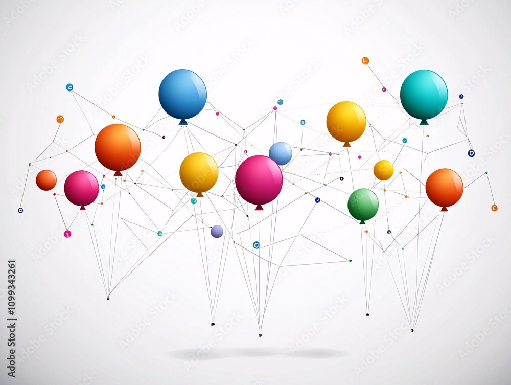 Poster creative representation of inflation trends using dynamic graphs and metaphorical balloons