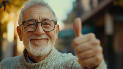 Happy elderly man giving a thumbs-up with a big smile