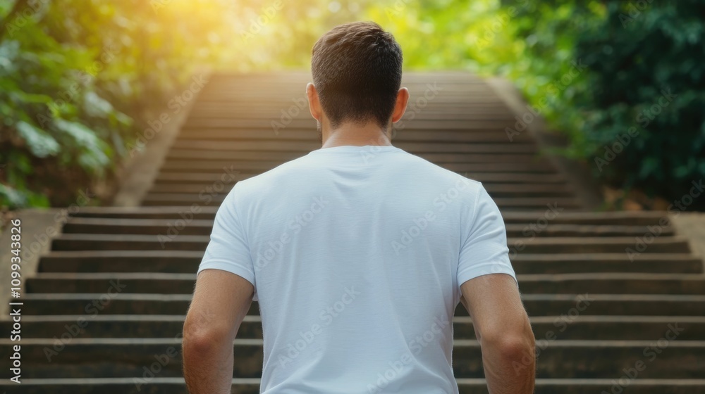 Poster determined athlete climbing urban stairs demonstrating motivation and goal driven mindset the image 