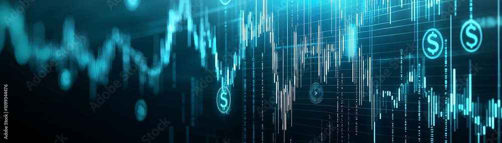 Aufkleber an abstract image of global markets connected by digital lines and fluctuating currency icons