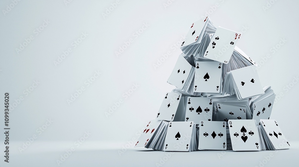 Poster a conceptual image showing a house of cards representing fragile financial systems