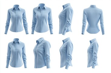 Light blue long sleeve button up shirt mockup isolated on white background.