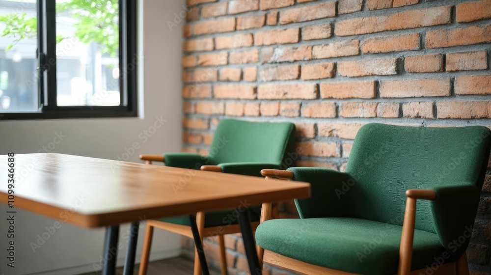 Poster a warm and inviting caf setting with comfortable seating brick walls and a welcoming bakery aroma cr