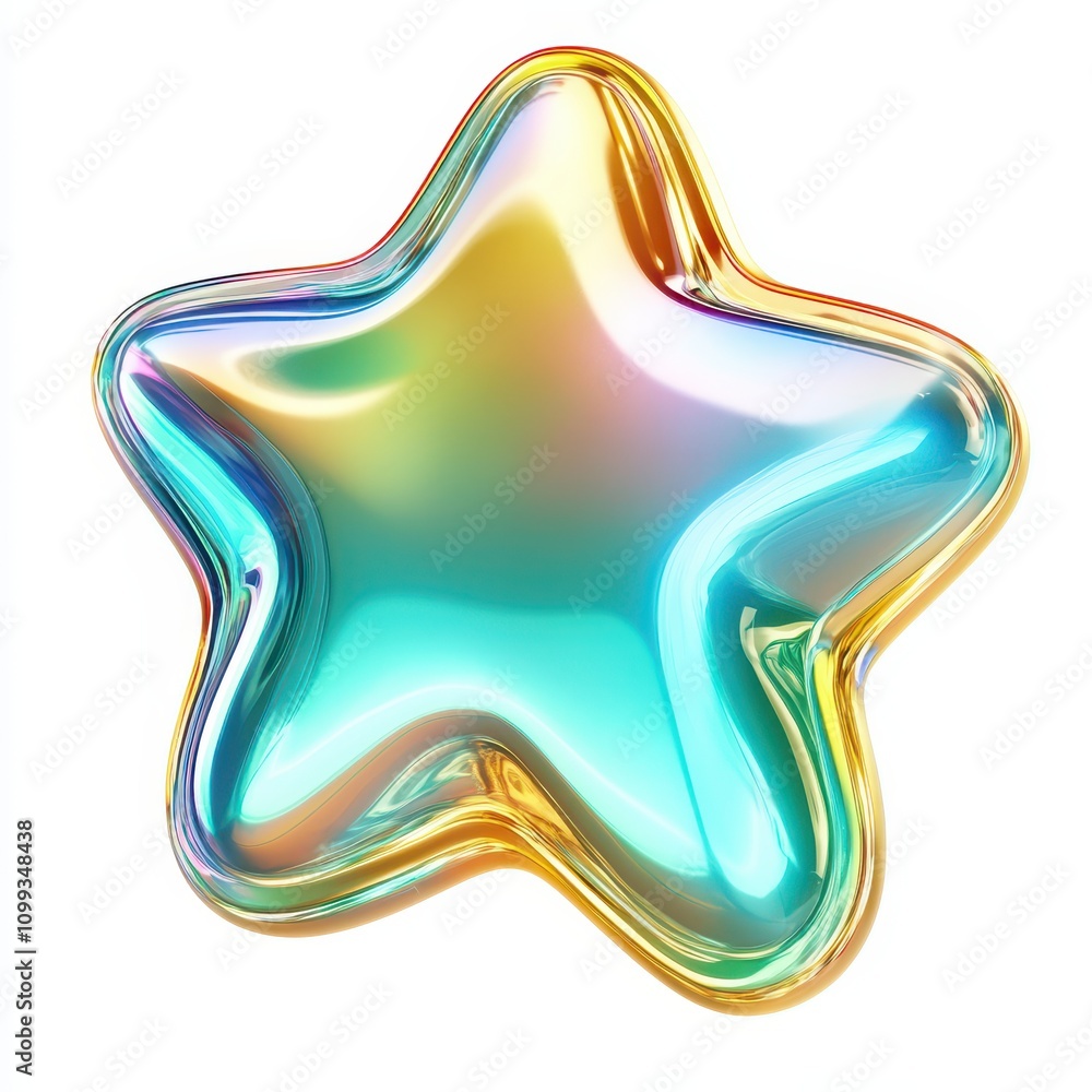 Poster a colorful, shiny star-shaped object with a smooth surface and gradient colors.