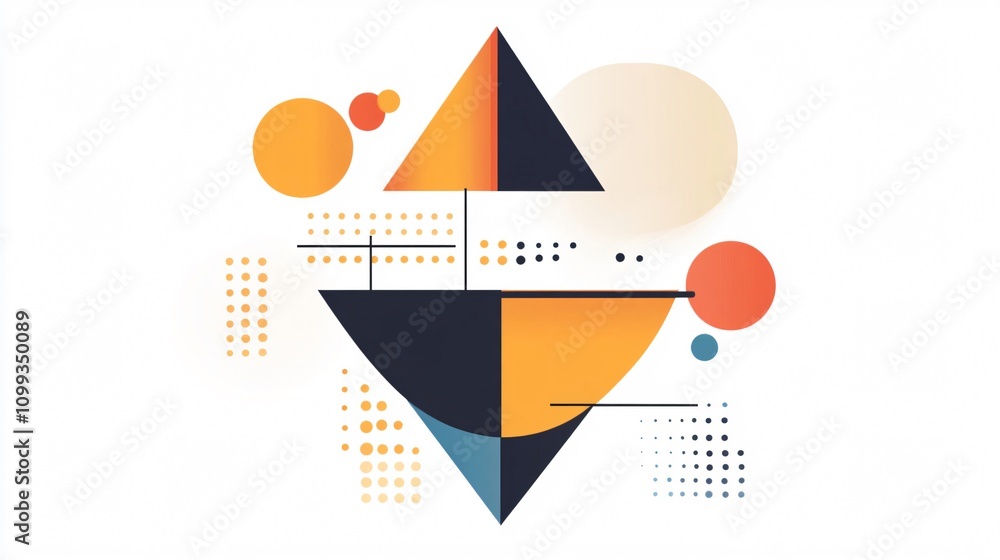 Poster abstract geometric composition with colorful shapes and dots. modern bauhaus style background for cr