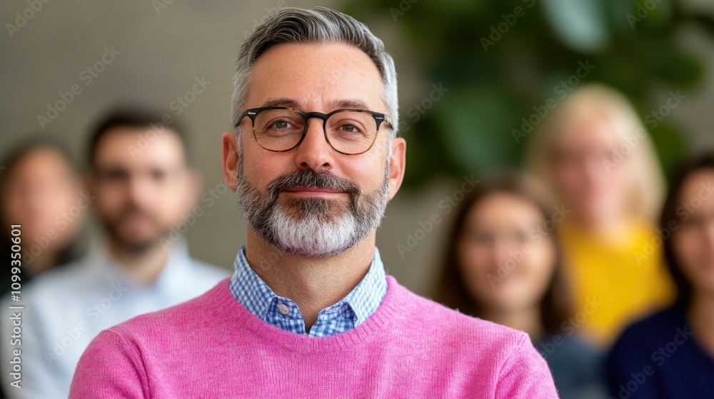 Poster photo of a thoughtful experienced mentor leading an insightful discussion with a group of enthusiast