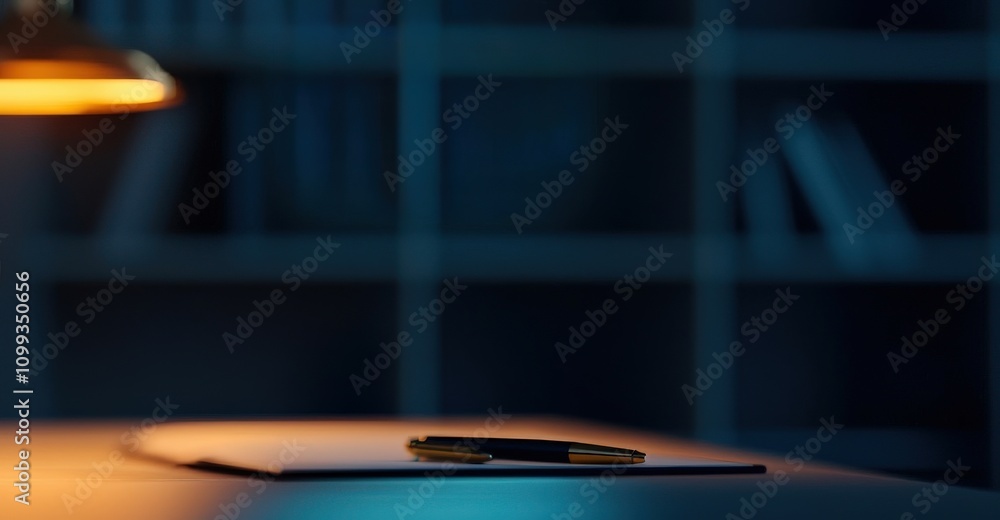Poster law restriction legislation concept. a dimly lit workspace featuring a notebook and a smartphone, cr