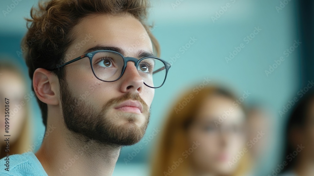 Aufkleber group of focused students deeply engrossed in an academic lecture at a university classroom demonstr
