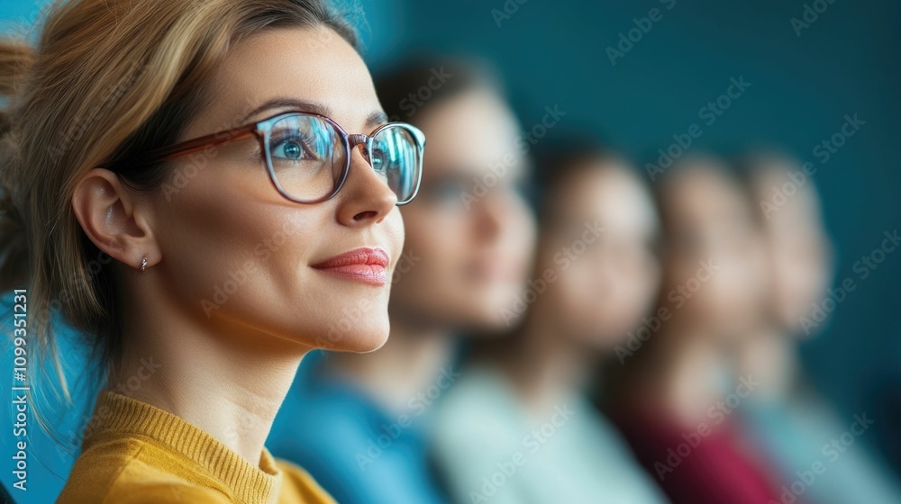 Aufkleber engaged group of people with attentive expressions captivated by a presentation or lecture during a 