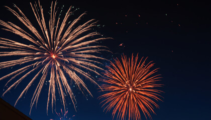 Obraz premium Fireworks exploding in the night sky.