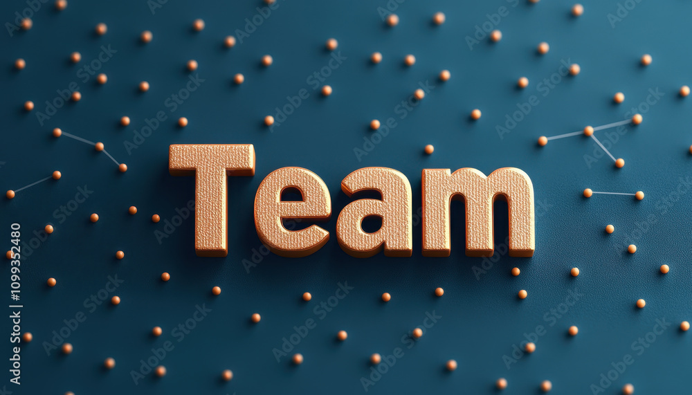 Aufkleber 3d metallic text team surrounded by abstract connections and dots, creating modern and collaborative