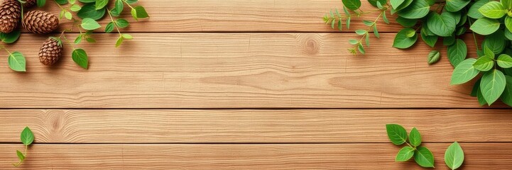 Green leaves arranged in a border on a rustic wood background, border, nature