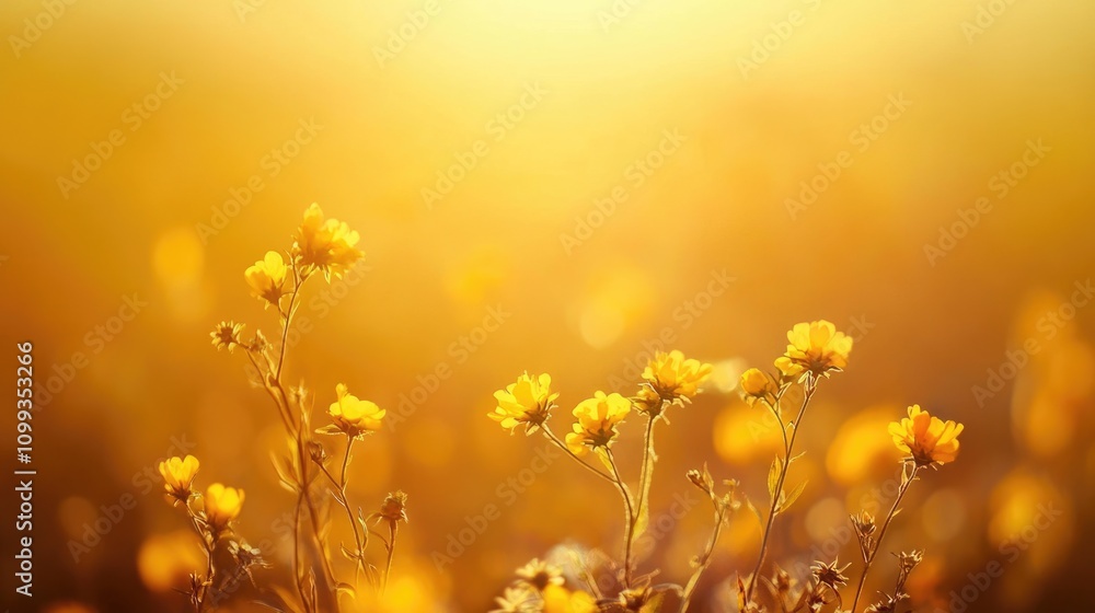 Poster soft focus on yellow nature: an abstract summer background with blurred warm tones and bokeh effect