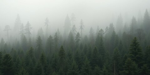 Misty forest with vintage filter, hipster aesthetic, retro design, pine trees, foggy morning, outdoor scenery, fog, retro