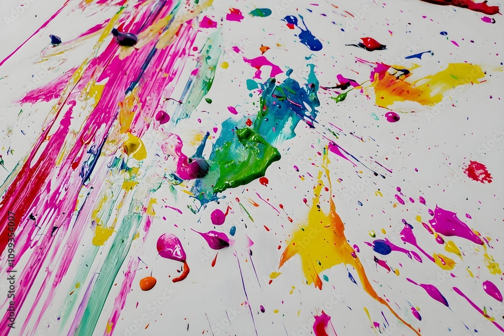 Poster vibrant paint splashes creating an abstract artwork on canvas