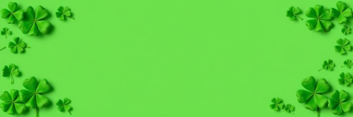 St Patrick's Day themed background with shamrocks surrounding a blank frame, template, Irish
