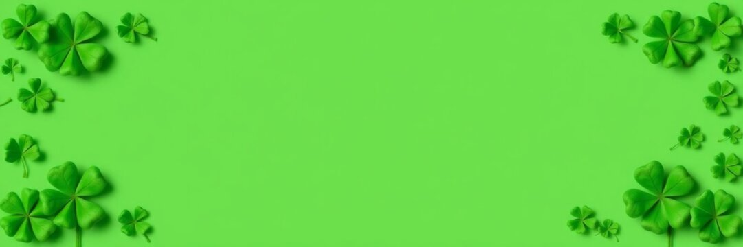 St Patrick's Day themed background with shamrocks surrounding a blank frame, template, Irish