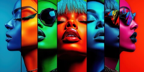 Obraz premium Vibrant Multi-Colored Fashion Portraits with Neon Lighting.