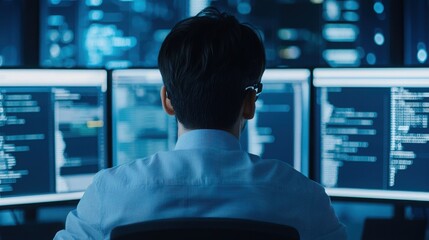 Digital marketer analyzing data analysis kpis in modern office