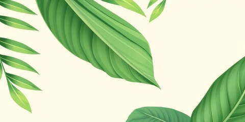 Obraz premium Tropical plant leaf background vector illustration, watercolor style, white beige green color palette, light cream backdrop, style, light cream