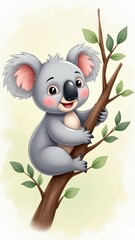Fototapeta premium Illustrated koala on tree branch
